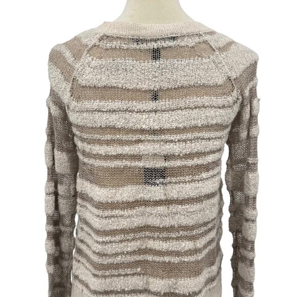 BCBGeneration NWT Risa Wool Blend Neutral Tan Open Knit Boucle Stripe Sweater - Picture 10 of 13